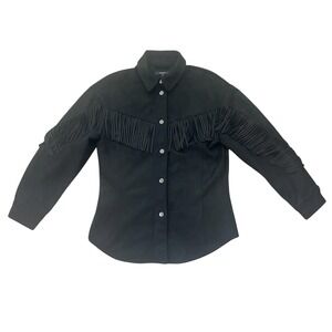 Studio F Black Western Fringe Studded Snap Front Shirt Jacket Womens XS (0879)